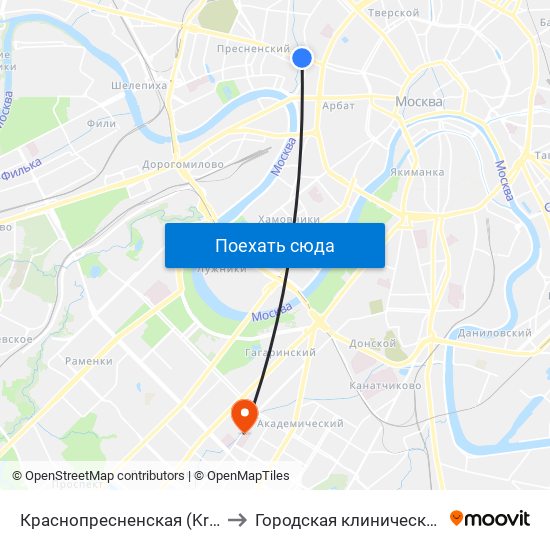 Краснопресненская (Krasnopresnenskaya) to Городская клиническая больница № 64 map