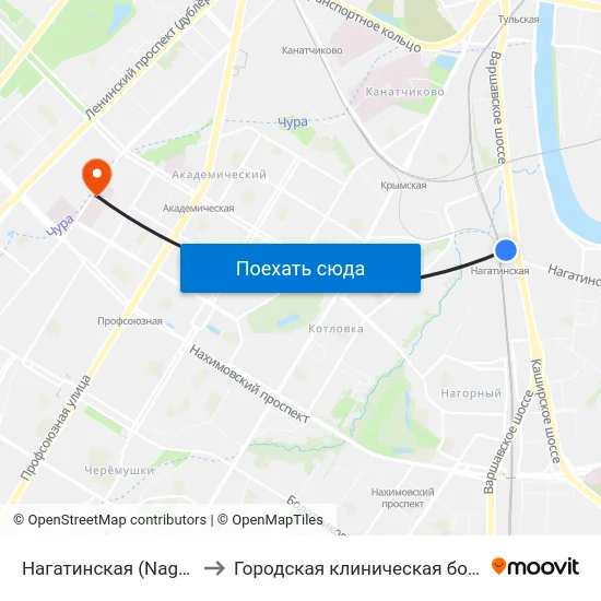 Нагатинская (Nagatinskaya) to Городская клиническая больница № 64 map