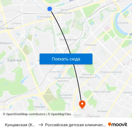 Кунцевская (Kuntsevskaya) to Российская детская клиническая больница (РДКБ) map