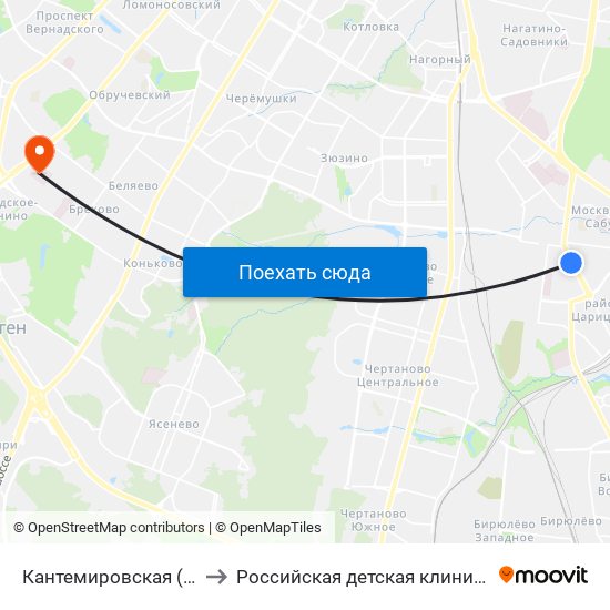 Кантемировская (Kantemirovskaya) to Российская детская клиническая больница (РДКБ) map
