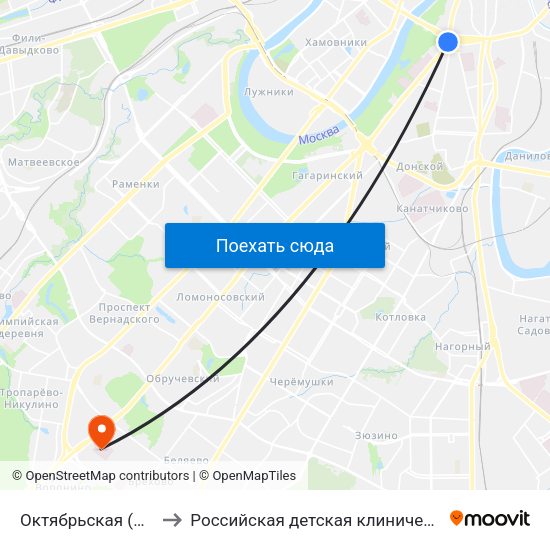 Октябрьская (Oktyabrskaya) to Российская детская клиническая больница (РДКБ) map