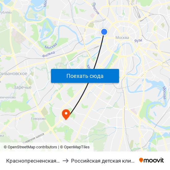 Краснопресненская (Krasnopresnenskaya) to Российская детская клиническая больница (РДКБ) map