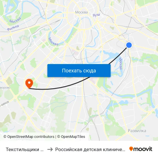 Текстильщики (Tekstilschiki) to Российская детская клиническая больница (РДКБ) map
