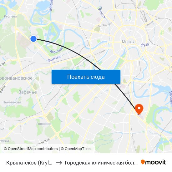 Крылатское (Krylatskoe) to Городская клиническая больница №7 map