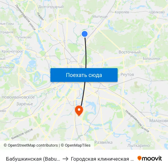 Бабушкинская (Babushkinskaya) to Городская клиническая больница №7 map