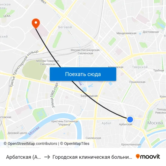 Арбатская (Arbatskaya) to Городская клиническая больница им. С. П. Боткина map