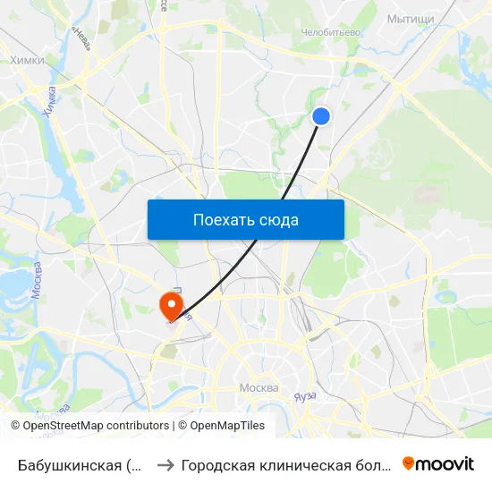 Бабушкинская (Babushkinskaya) to Городская клиническая больница им. С. П. Боткина map