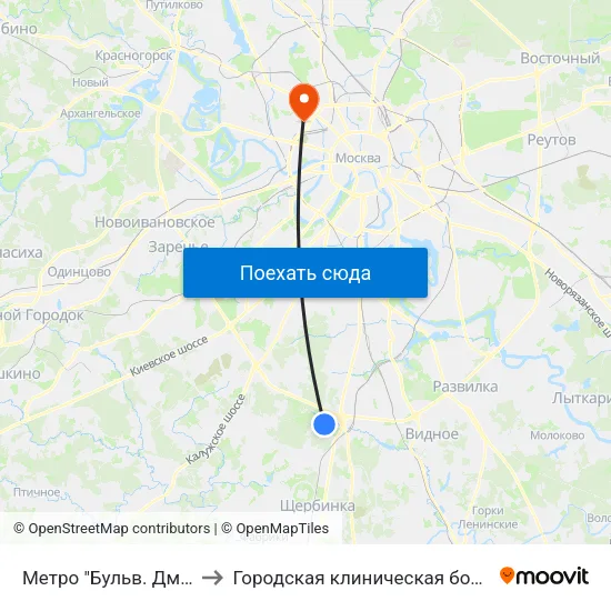 Метро "Бульв. Дмитрия Донского" to Городская клиническая больница им. С. П. Боткина map