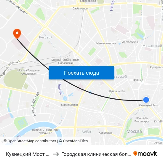 Кузнецкий Мост (Kuznetsky Most) to Городская клиническая больница им. С. П. Боткина map