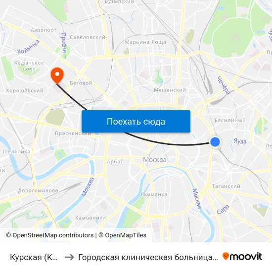 Курская (Kurskaya) to Городская клиническая больница им. С. П. Боткина map