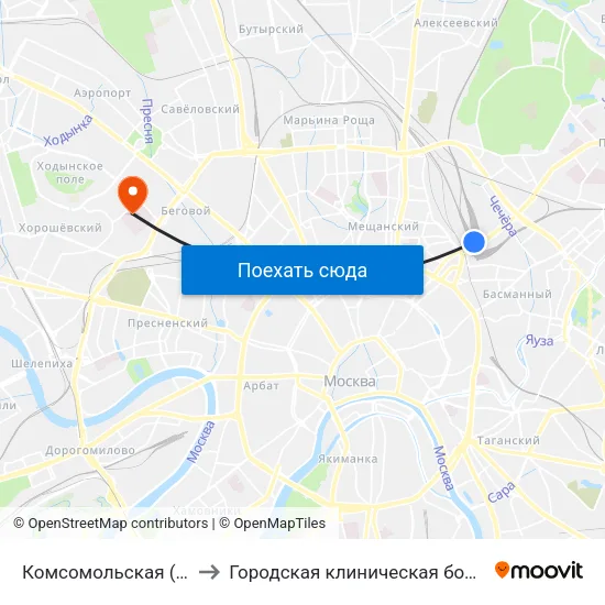 Комсомольская (Komsomolskaya) to Городская клиническая больница им. С. П. Боткина map
