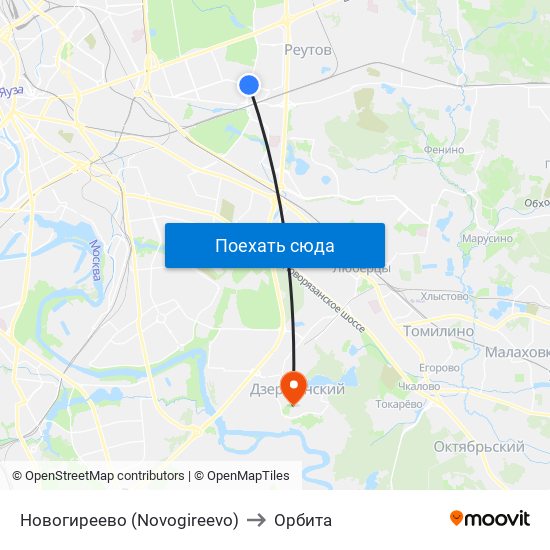 Новогиреево (Novogireevo) to Орбита map