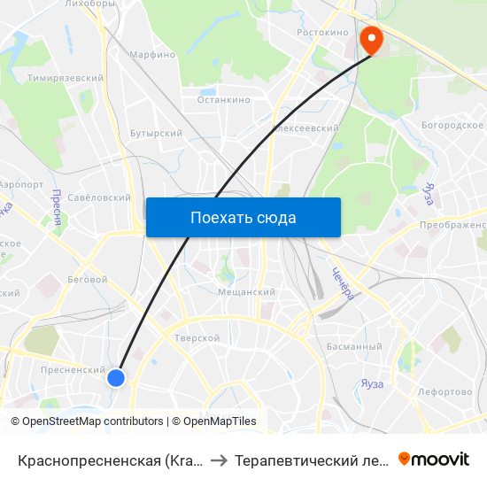 Краснопресненская (Krasnopresnenskaya) to Терапевтический лечебный корпус map