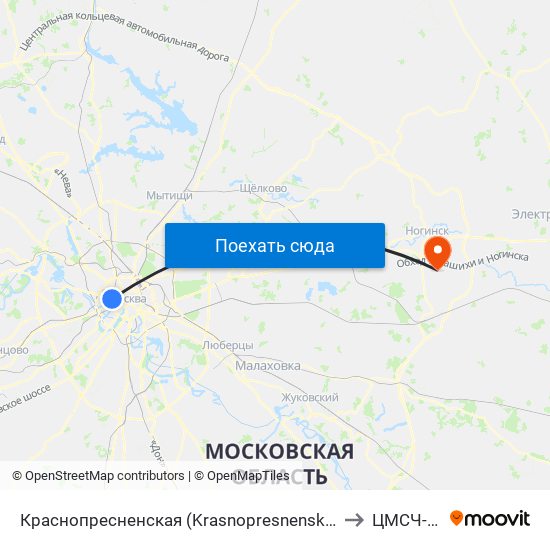 Краснопресненская (Krasnopresnenskaya) to ЦМСЧ-21 map
