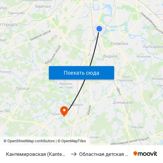 Кантемировская (Kantemirovskaya) to Областная детская больница map