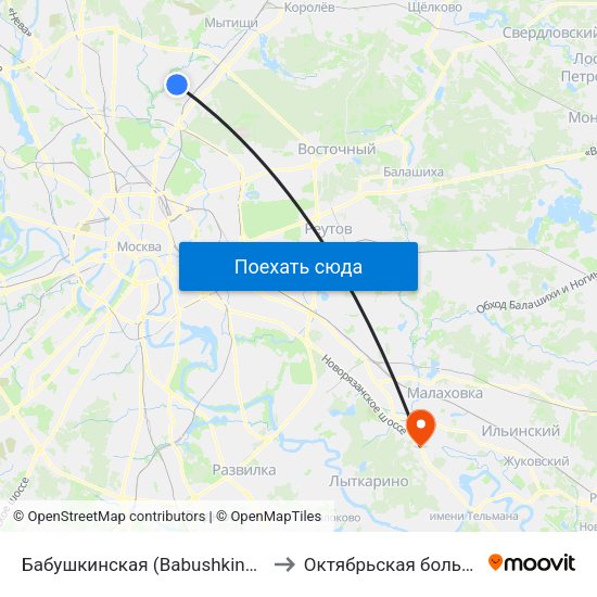 Бабушкинская (Babushkinskaya) to Октябрьская больница map