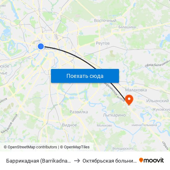 Баррикадная (Barrikadnaya) to Октябрьская больница map