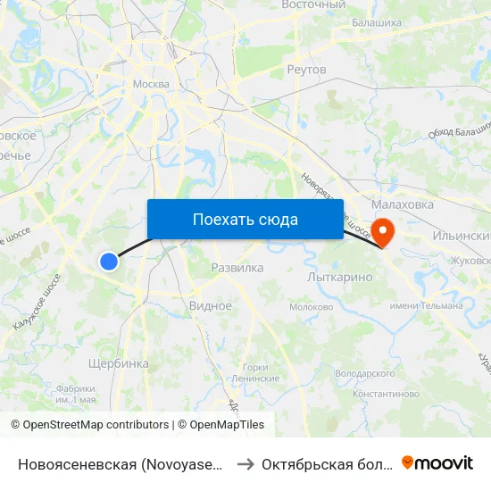 Новоясеневская (Novoyasenevskaya) to Октябрьская больница map