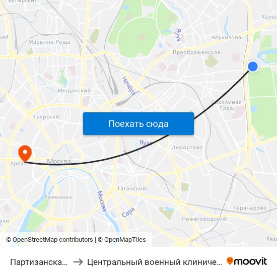 Партизанская (Partizanskaya) to Центральный военный клинический госпиталь им П.В. Мандрыка map