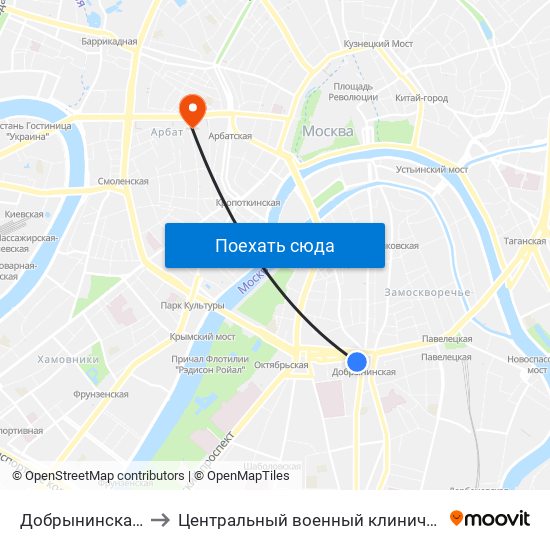 Добрынинская (Dobryninskaya) to Центральный военный клинический госпиталь им П.В. Мандрыка map