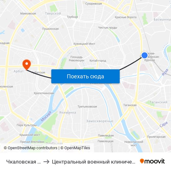 Чкаловская (Chkalovskaya) to Центральный военный клинический госпиталь им П.В. Мандрыка map