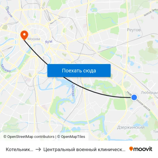 Котельники (Kotelniki) to Центральный военный клинический госпиталь им П.В. Мандрыка map