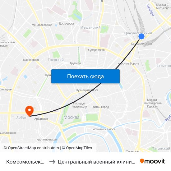 Комсомольская (Komsomolskaya) to Центральный военный клинический госпиталь им П.В. Мандрыка map