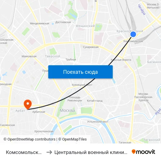 Комсомольская (Komsomolskaya) to Центральный военный клинический госпиталь им П.В. Мандрыка map