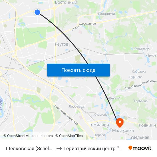Щелковская (Schelkovskaya) to Гериатрический центр ""Малаховка"" map