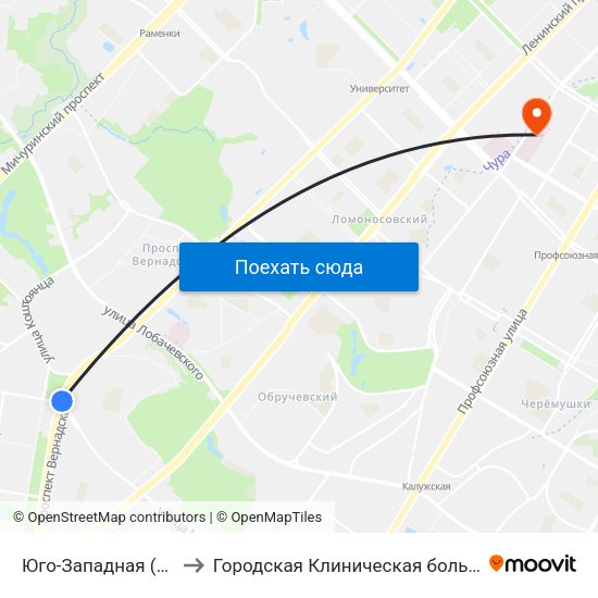 Юго-Западная (Yugo-Zapadnaya) to Городская Клиническая больница им. В.В. Виноградова map