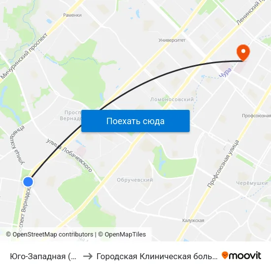 Юго-Западная (Yugo-Zapadnaya) to Городская Клиническая больница им. В.В. Виноградова map