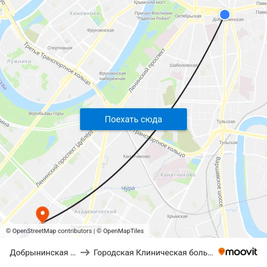 Добрынинская (Dobryninskaya) to Городская Клиническая больница им. В.В. Виноградова map