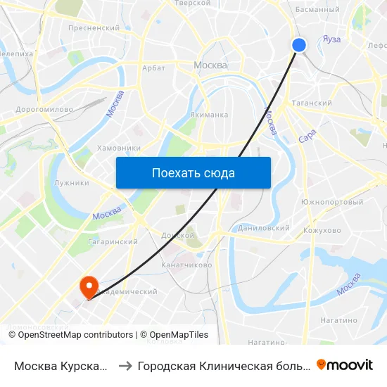 Москва Курская (Kursky Station) to Городская Клиническая больница им. В.В. Виноградова map