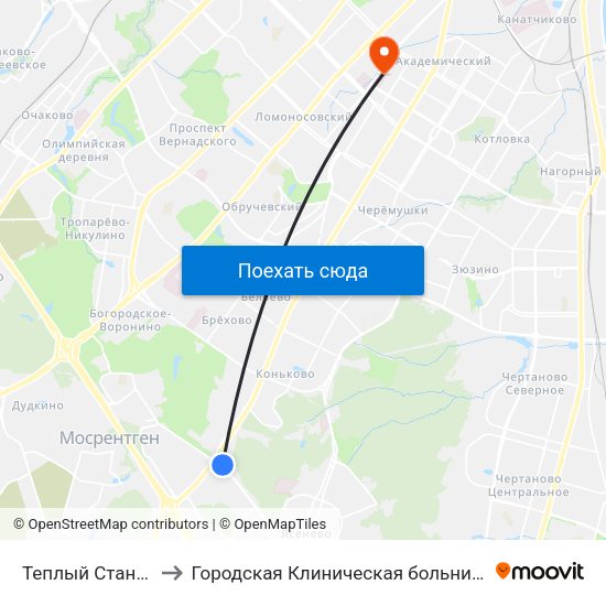 Теплый Стан (Teply Stan) to Городская Клиническая больница им. В.В. Виноградова map