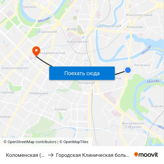Коломенская (Kolomenskaya) to Городская Клиническая больница им. В.В. Виноградова map