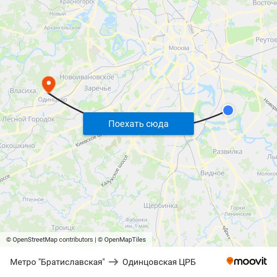 Метро "Братиславская" to Одинцовская ЦРБ map