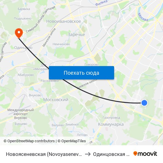 Новоясеневская (Novoyasenevskaya) to Одинцовская ЦРБ map