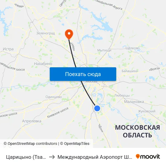 Царицыно (Tsaritsyno) to Международный Аэропорт Шереметьево map