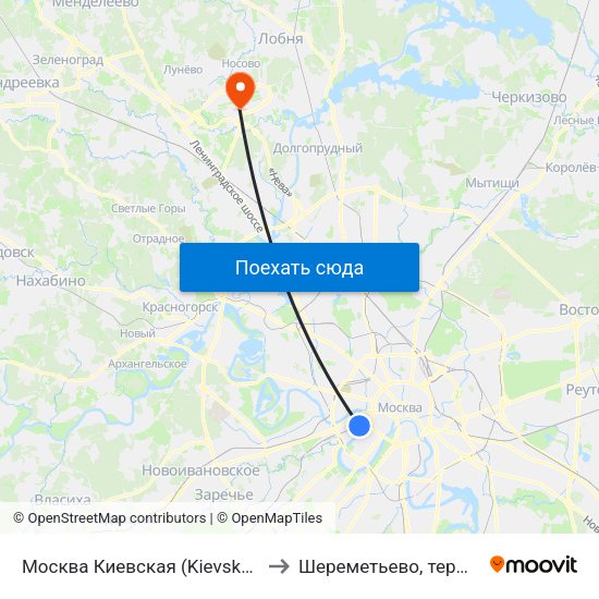 Москва Киевская (Kievsky Station) to Шереметьево, терминал F map