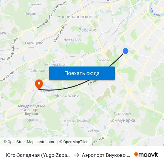 Юго-Западная (Yugo-Zapadnaya) to Аэропорт Внуково (VKO) map