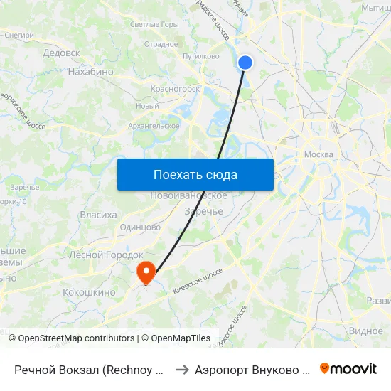 Речной Вокзал (Rechnoy Vokzal) to Аэропорт Внуково (VKO) map