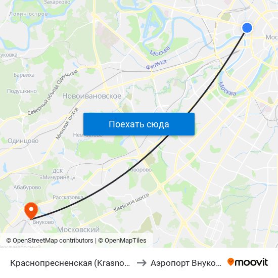 Краснопресненская (Krasnopresnenskaya) to Аэропорт Внуково (VKO) map