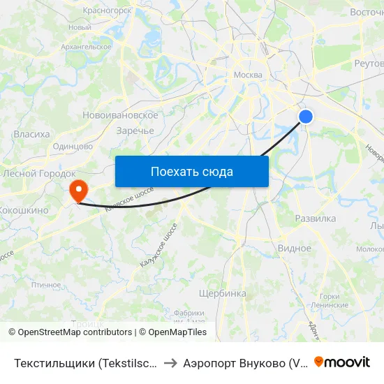 Текстильщики (Tekstilschiki) to Аэропорт Внуково (VKO) map