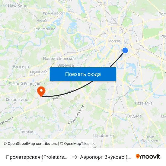 Пролетарская (Proletarskaya) to Аэропорт Внуково (VKO) map