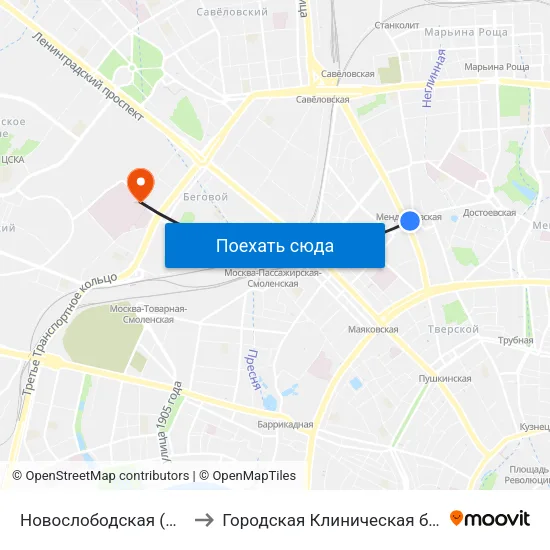 Новослободская (Novoslobodskaya) to Городская Клиническая больница им. Боткина map