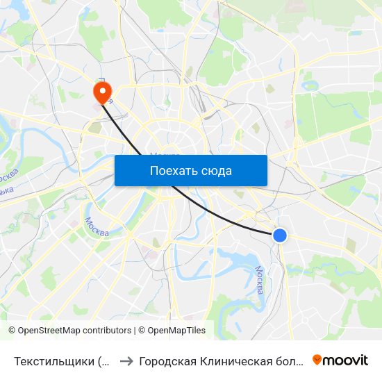 Текстильщики (Tekstilschiki) to Городская Клиническая больница им. Боткина map