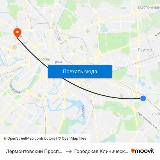 Лермонтовский Проспект (Lermontovsky Prospekt) to Городская Клиническая больница им. Боткина map