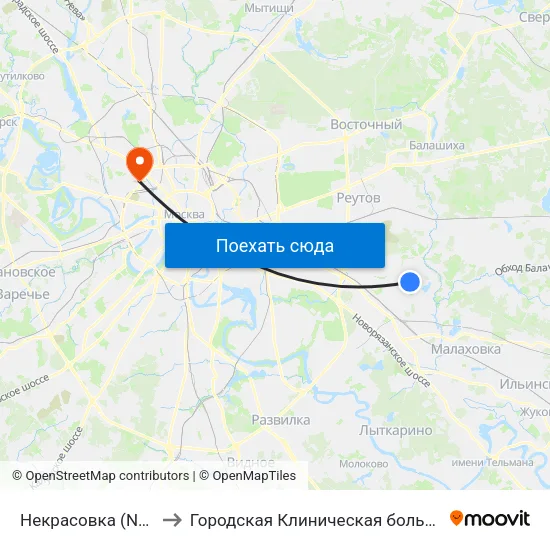 Некрасовка (Nekrasovka) to Городская Клиническая больница им. Боткина map