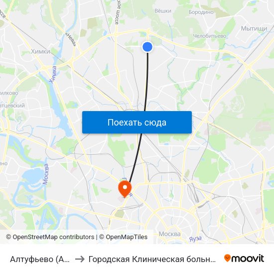 Алтуфьево (Altufyevo) to Городская Клиническая больница им. Боткина map