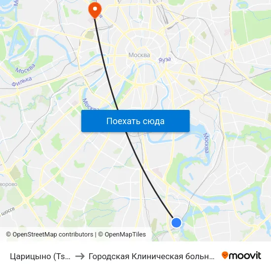 Царицыно (Tsaritsyno) to Городская Клиническая больница им. Боткина map